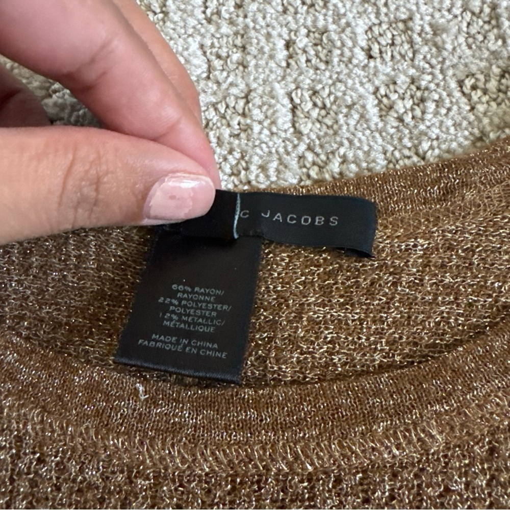 Marc by Marc Jacobs Womens Medium M Metallic Tarnished Brass Knit Sweater Crew - Picture 3 of 7